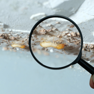 a termite in a magnifying glass