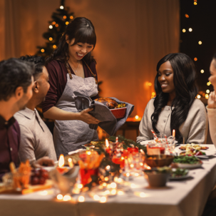 people at a holiday party